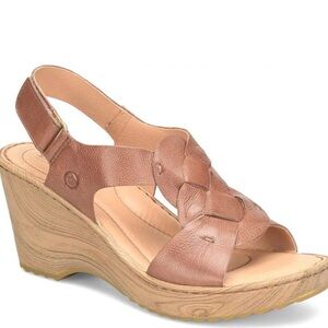 NWOT Born Brown Leather Wedge Sandals